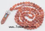 GMN1526 Hand-knotted 8mm, 10mm fire agate 108 beads mala necklace with pendant