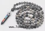 GMN1534 Hand-knotted 8mm, 10mm black water jasper 108 beads mala necklace with pendant
