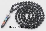 GMN1538 Hand-knotted 8mm, 10mm black obsidian 108 beads mala necklace with pendant
