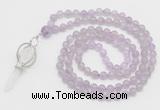 GMN1552 Knotted 8mm, 10mm lavender amethyst 108 beads mala necklace with pendant