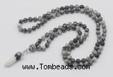 GMN1611 Hand-knotted 6mm black water jasper 108 beads mala necklace with pendant