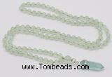 GMN1624 Hand-knotted 6mm prehnite 108 beads mala necklace with pendant
