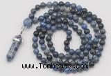 GMN1633 Hand-knotted 6mm dumortierite 108 beads mala necklace with pendant