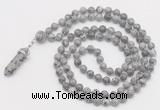 GMN1652 Hand-knotted 6mm grey picture jasper 108 beads mala necklaces with pendant