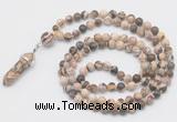 GMN1655 Hand-knotted 6mm zebra jasper 108 beads mala necklaces with pendant