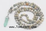 GMN1656 Hand-knotted 6mm artistic jasper 108 beads mala necklaces with pendant