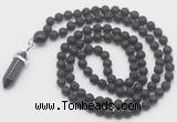 GMN1672 Hand-knotted 6mm black lava 108 beads mala necklaces with pendant