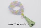 GMN1735 Hand-knotted 8mm candy jade 108 beads mala necklace with tassel & charm