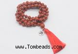 GMN1769 Knotted 8mm, 10mm red jasper 108 beads mala necklace with tassel & charm