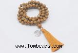 GMN1776 Knotted 8mm, 10mm wooden jasper 108 beads mala necklace with tassel & charm