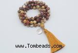 GMN1801 Knotted 8mm, 10mm mookaite 108 beads mala necklace with tassel & charm