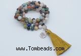 GMN1803 Knotted 8mm, 10mm colorful gemstone 108 beads mala necklace with tassel & charm