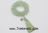 GMN1817 Knotted 8mm, 10mm prehnite 108 beads mala necklace with tassel & charm