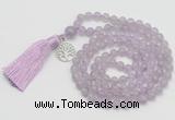 GMN1885 Knotted 8mm, 10mm lavender amethyst 108 beads mala necklace with tassel & charm