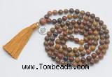 GMN1892 Knotted 8mm, 10mm red moss agate 108 beads mala necklace with tassel & charm