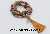 GMN2005 Knotted 8mm, 10mm matte mookaite 108 beads mala necklace with tassel & charm