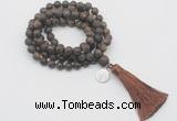 GMN2015 Knotted 8mm, 10mm matte bronzite 108 beads mala necklace with tassel & charm