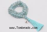 GMN2024 Knotted 8mm, 10mm matte amazonite 108 beads mala necklace with tassel & charm