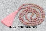 GMN205 Hand-knotted 6mm pink wooden jasper 108 beads mala necklaces with tassel