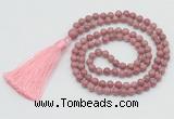 GMN206 Hand-knotted 6mm pink wooden jasper 108 beads mala necklaces with tassel