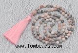 GMN209 Hand-knotted 6mm pink zebra jasper 108 beads mala necklaces with tassel