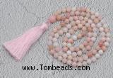 GMN218 Hand-knotted 6mm pink opal 108 beads mala necklaces with tassel