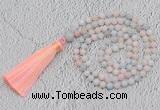 GMN219 Hand-knotted 6mm morganite 108 beads mala necklaces with tassel