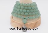 GMN2203 Hand-knotted 8mm, 10mm matte green aventurine 108 beads mala necklace with charm