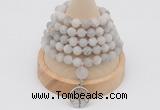 GMN2208 Hand-knotted 8mm, 10mm matte white crazy agate 108 beads mala necklace with charm