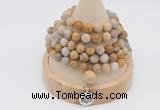 GMN2211 Hand-knotted 8mm, 10mm matte fossil coral 108 beads mala necklace with charm
