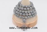 GMN2212 Hand-knotted 8mm, 10mm matte grey picture jasper 108 beads mala necklace with charm