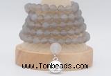 GMN2231 Hand-knotted 8mm, 10mm matte grey agate 108 beads mala necklaces with charm