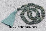 GMN225 Hand-knotted 6mm moss agate 108 beads mala necklaces with tassel