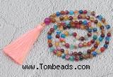 GMN229 Hand-knotted 6mm mixed banded agate 108 beads mala necklaces with tassel