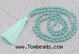 GMN233 Hand-knotted 6mm amazonite 108 beads mala necklaces with tassel