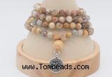 GMN2406 Hand-knotted 6mm yellow crazy agate 108 beads mala necklace with charm