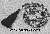 GMN241 Hand-knotted 6mm black & white jasper 108 beads mala necklaces with tassel