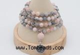 GMN2410 Hand-knotted 6mm pink zebra jasper 108 beads mala necklace with charm