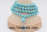 GMN2416 Hand-knotted 6mm blue howlite 108 beads mala necklace with charm