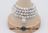 GMN2418 Hand-knotted 6mm white howlite 108 beads mala necklace with charm