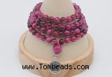 GMN2425 Hand-knotted 6mm red tiger eye 108 beads mala necklace with charm