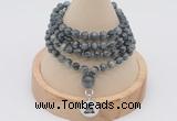 GMN2431 Hand-knotted 6mm eagle eye jasper 108 beads mala necklace with charm