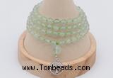 GMN2436 Hand-knotted 6mm prehnite 108 beads mala necklace with charm