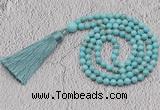 GMN244 Hand-knotted 6mm blue howlite 108 beads mala necklaces with tassel