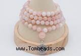 GMN2441 Hand-knotted 6mm natural pink opal 108 beads mala necklace with charm