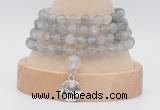 GMN2470 Hand-knotted 6mm cloudy quartz 108 beads mala necklaces with charm