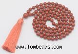 GMN252 Hand-knotted 6mm red jasper 108 beads mala necklaces with tassel