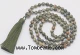 GMN254 Hand-knotted 6mm rhyolite 108 beads mala necklaces with tassel