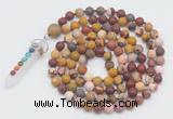 GMN2605 Hand-knotted 8mm, 10mm matte mookaite 108 beads mala necklace with pendant