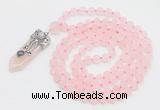 GMN2625 Knotted 8mm, 10mm matte rose quartz 108 beads mala necklace with pendant